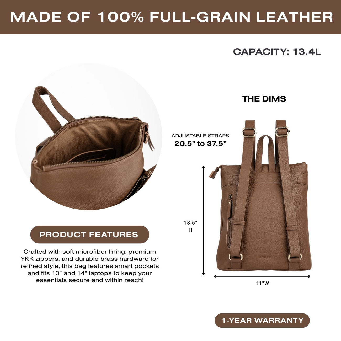 Leather Backpack | Women's Laptop Backpack | Andar Leather Backpack | Women's Laptop Backpack | Andar